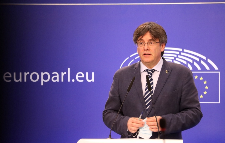 Carles Puigdemont during a press conference at the European Parliament on June 3, 2021